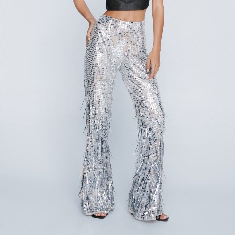 Size 6 petite tassel sequin flared pants